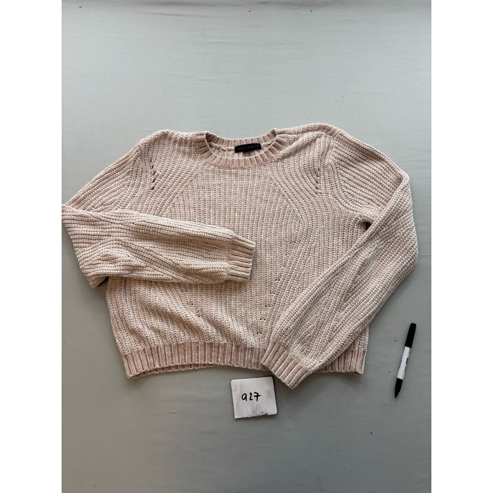 Sanctuary Womens Chenille Ribbed Pointelle Crewneck Sweater Blush Pink Size M